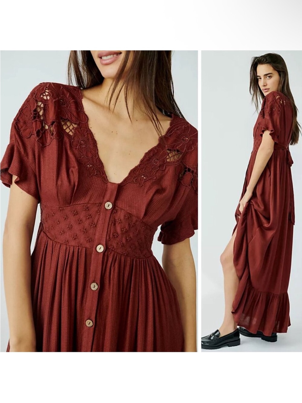 Free people Colette maxi dress in cinnamon brown